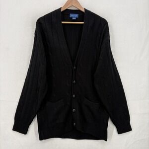Vintage Towncraft Sweater Mens Medium Black Cable Knit Button Cardigan 90s Retro